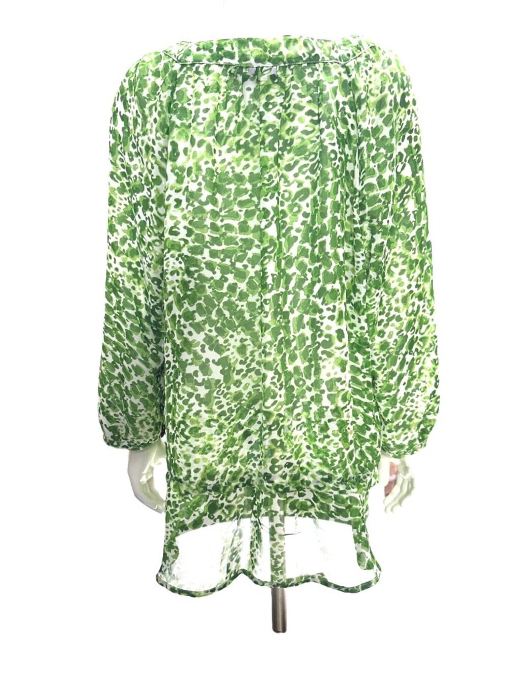 Apt 9 XL Green White Animal Print Sheer Tunic Blouse Resortcore Boho Flowy Style - Picture 4 of 12